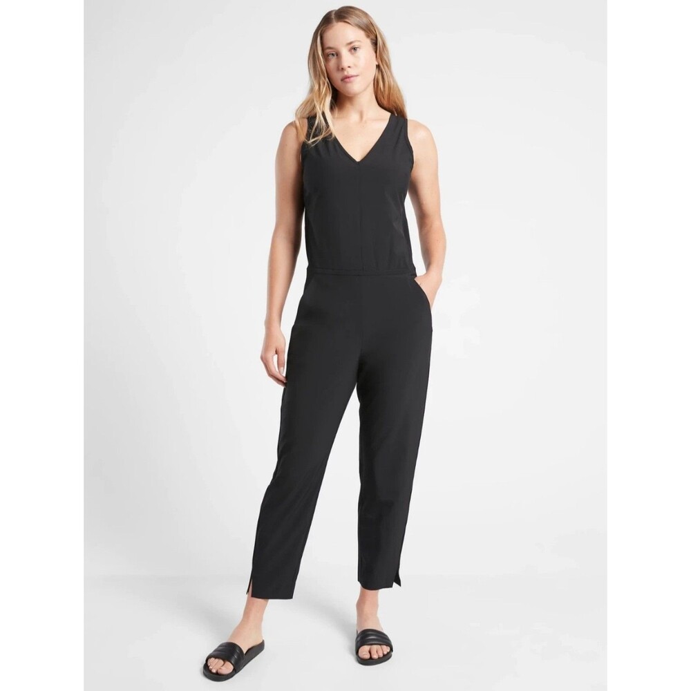 Women's Black V-Neck Sleeveless Jumpsuit athleta Brooklyn size 8p